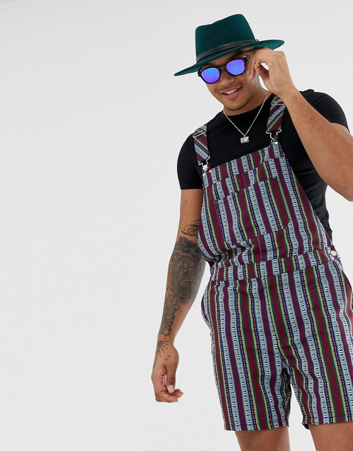 Asos Design Festival Overalls In Abstract Print Jacquard - Blue