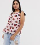 Neon Rose Plus Cami Top With Contrast Ties In Spot Floral - Pink