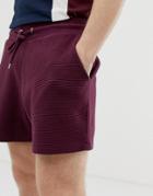Asos Design Jersey Ribbed Relaxed Shorts In Shorter Length In Burgundy - Red
