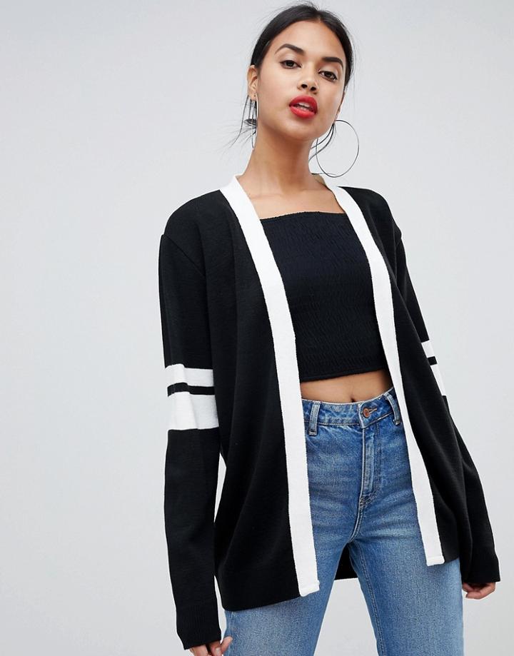 Boohoo Contrast Stripe Cardigan - Black