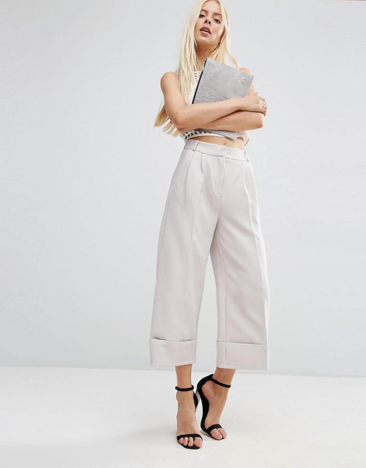 Asos High Waist Culottes With Deep Turn Up - Silver