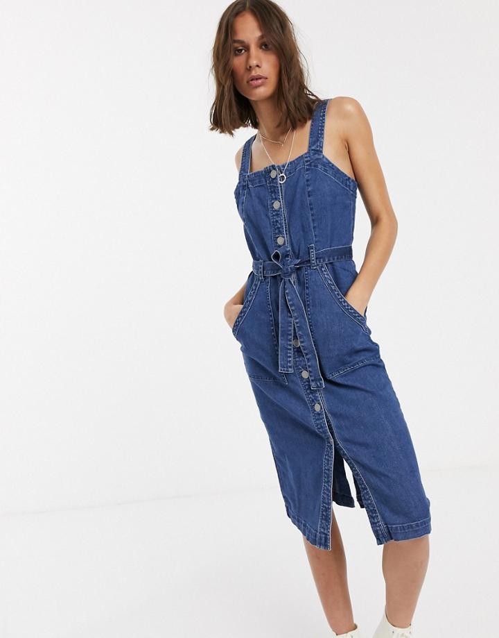 Only Popper Front Denim Midi Dress - Blue