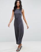 Asos Sleeveless Jersey Jumpsuit With Toggle Detail - Gray