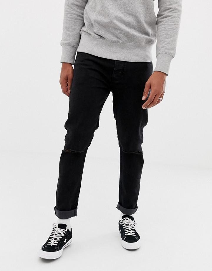 Threadbare Super Skinny Fit Ripped Knee Jeans In Black - Black