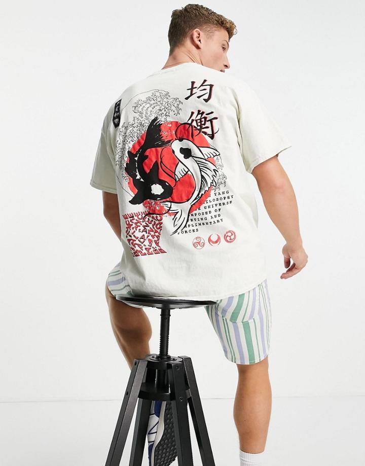 Topman Oversized Fit T-shirt With Front And Back Balance Print In Ecru-white