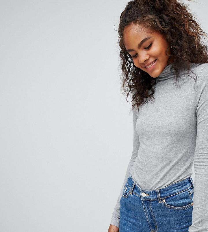 Asos Design Tall Turtleneck Long Sleeve Top In Gray - Gray