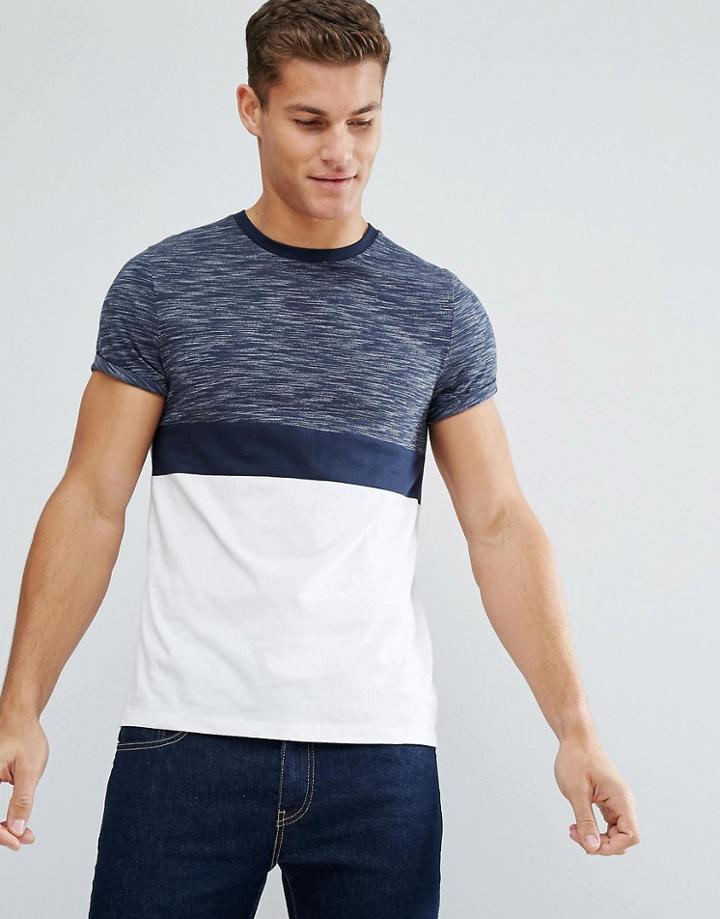 Asos T-shirt With Roll Sleeve In Inject Color Block In Navy - Navy
