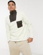 Another Infleunce Fleece High Neck Quarter Zip With Mixed Panels In Cream-white