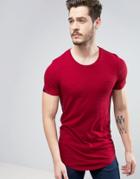 Produkt Longline T-shirt With Pocket In Slub Cotton - Red