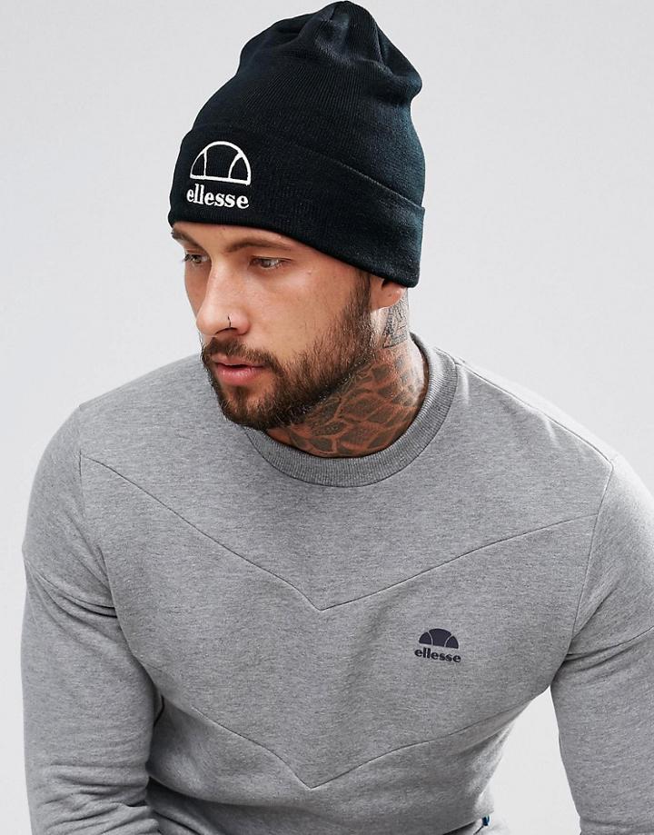 Ellesse Beanie With Large Logo In Black - Black