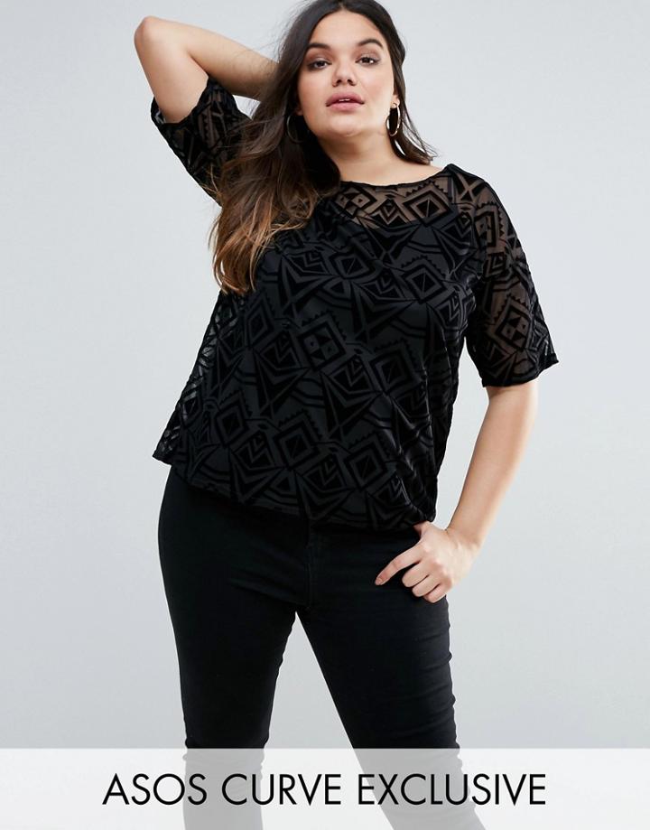 Asos Curve Oversized Geo Mesh T-shirt - Black