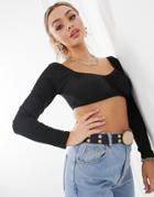Asos Design Super Crop Top With Long Sleeve And Ruched Bust In Black