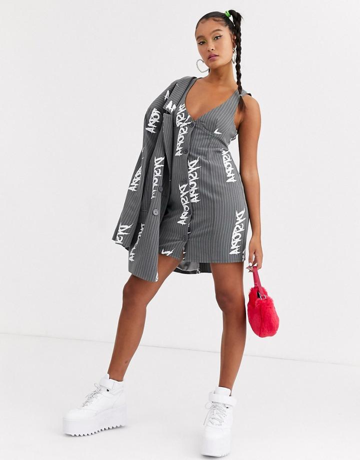 Jaded London Structured Cami Dress With Button Down Detail In Reflective Script Two-piece-gray