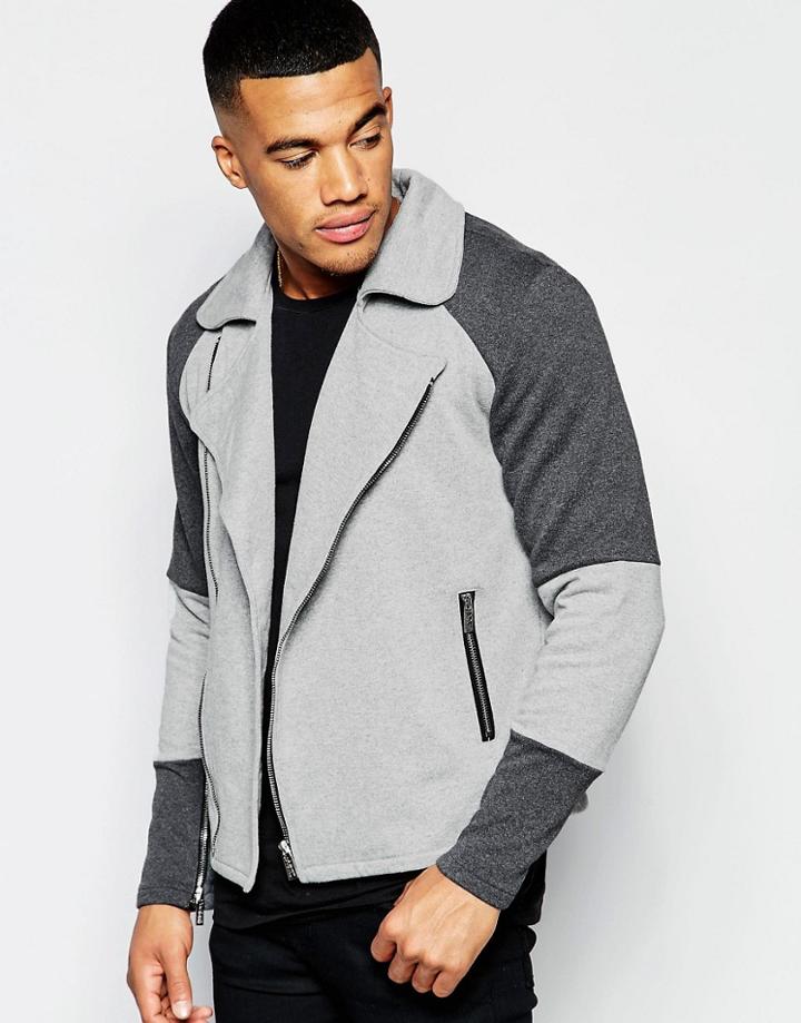 Jaded London Biker Jacket In Neoprene - Gray