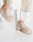Mango Chunky Leather Flat Loafers In Ecru-neutral