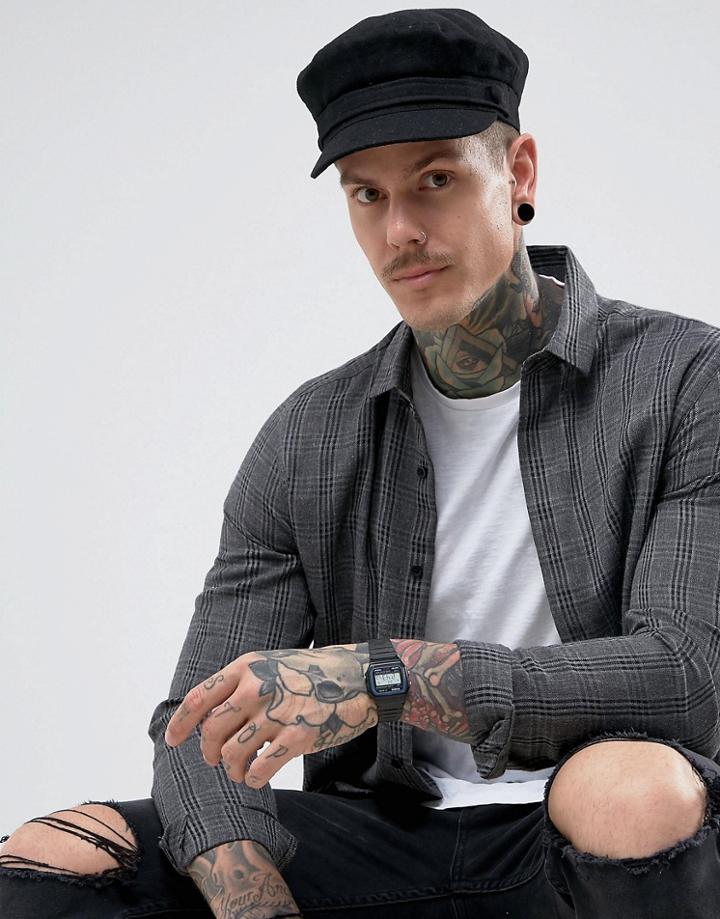 Asos Mariner Cap In Black Melton - Black