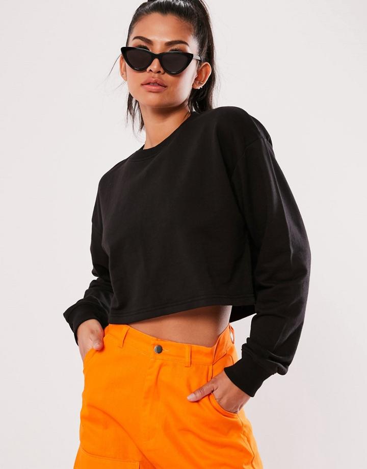 Missguided Basics Long Sleeve Cropped Sweatshirt In Black