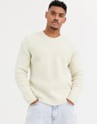 Asos Design Knitted Ribbed Sweater In Oatmeal-beige