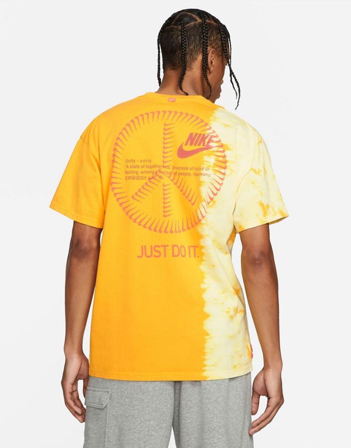 Nike Unity Swoosh Ombre Acid Wash T-shirt In Yellow