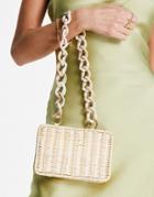 Asos Design Rattan Box Clutch Bag With Detachable Resin Handle In Natural-neutral