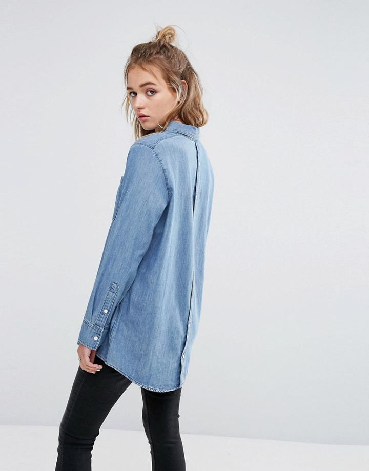 Cheap Monday Button Back Denim Shirt - Blue