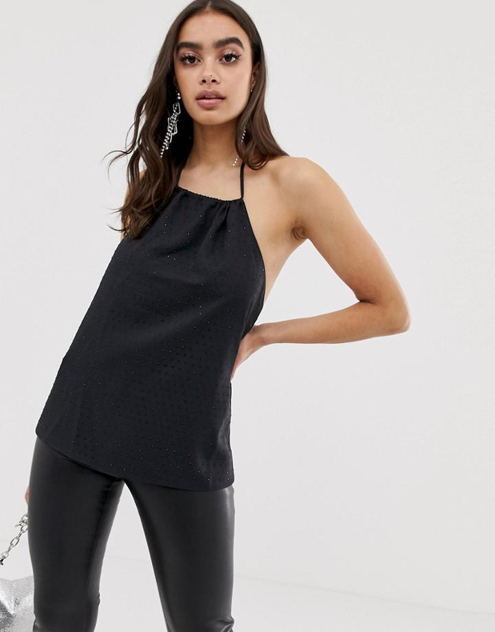 Asos Design All Over Embellished Halter Cami-black