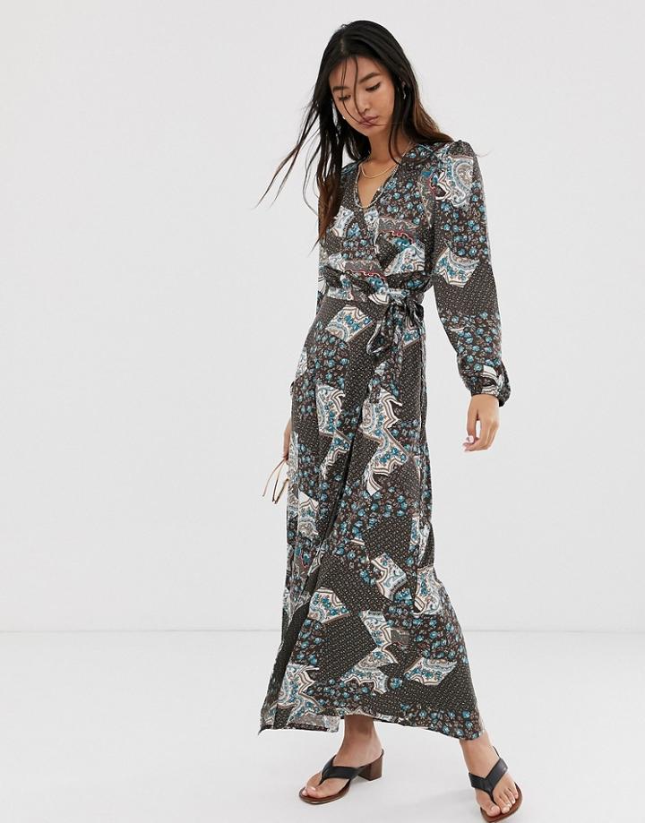 Only Paisley Wrap Maxi Dress-brown