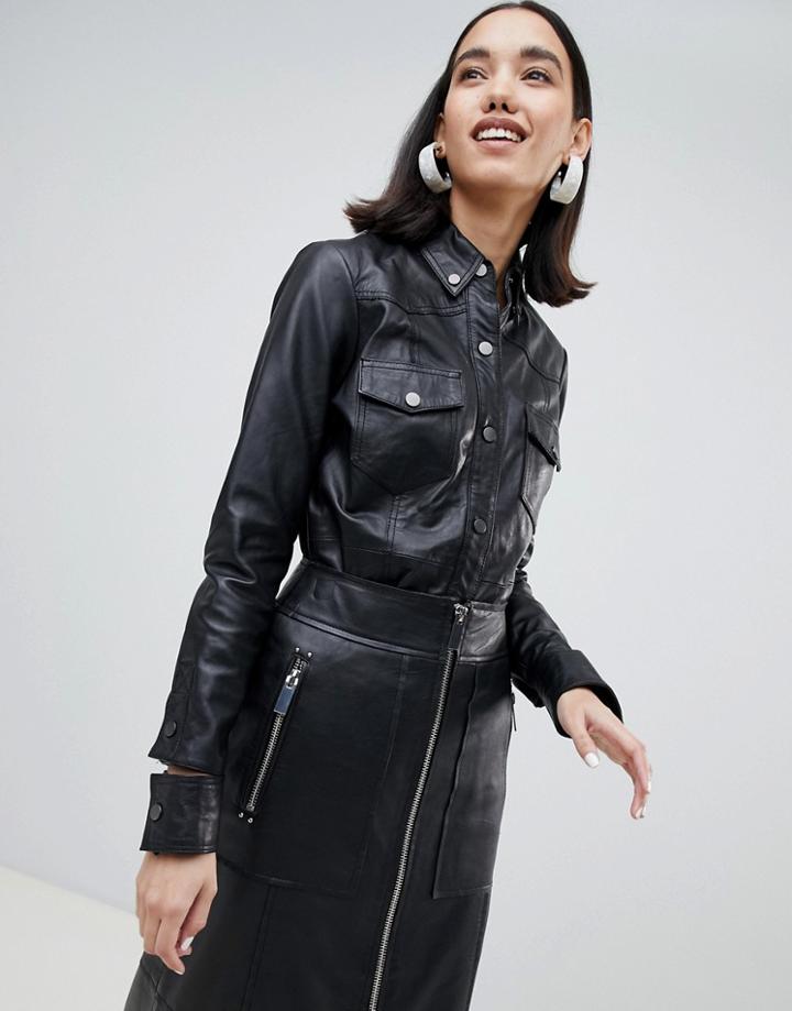 River Island Studio Leather Shirt In Black