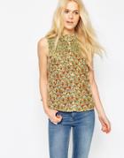 Asos Sleeveless Blouse In Ditsy Print With Shirring Detail - Multi