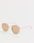 Asos Design 90s Enamel Round Sunglasses - White