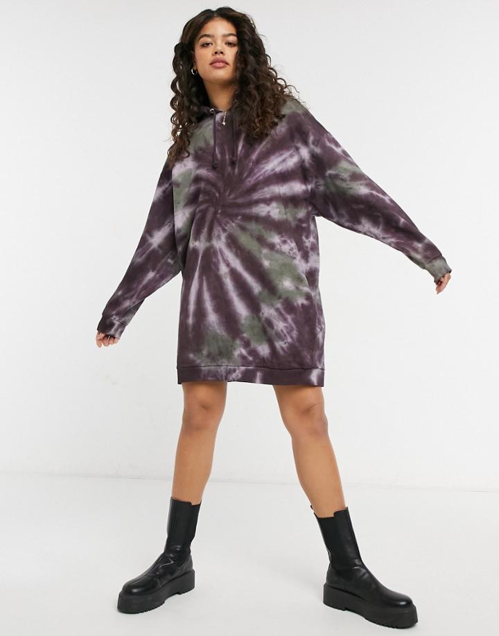 Asos Design Mini Hoodie Sweatshirt Dress In Tie Dye Spiral Print-black