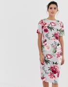 Asos Design Wiggle Midi Dress In Floral Print - Pink