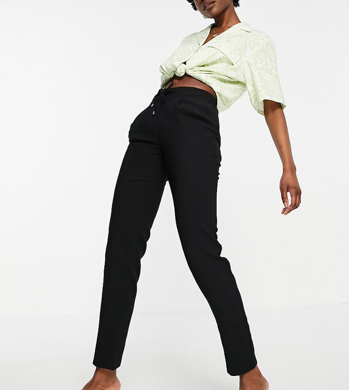 Only Tall Straight Leg Pant With Tie Waist In Black