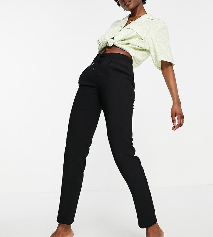 Only Tall Straight Leg Pant With Tie Waist In Black