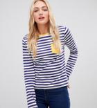 Asos Design Tall Long Sleeve Stripe Top With Contrast Pocket - Multi