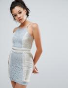 Prettylittlething Premium High Neck Jacquard Lace Sequin Mini Dress - Blue
