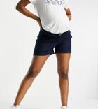 Asos Design Maternity Pleat Front Linen Wide Leg Shorts In Navy With Under The Bump Band