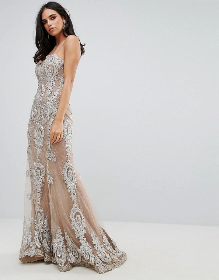 Forever Unique Maxi Jewelled Dress - Gold