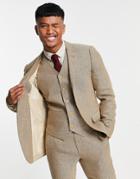 Asos Design Super Skinny Wool Mix Suit Jacket In Stone Herringbone-neutral