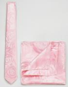 Moss London Wedding Tie & Pocket Square In Rose - Pink