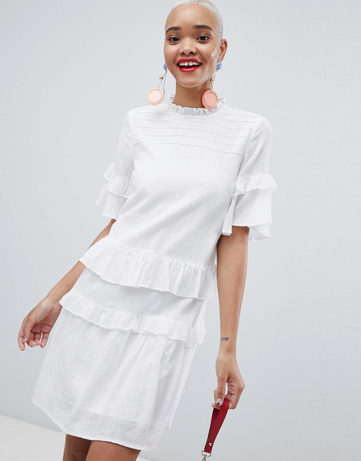 Pieces Ruffle Layer Smock Dress - White