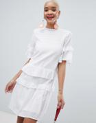 Pieces Ruffle Layer Smock Dress - White