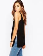 Asos The Scoop Neck Tank In Slouchy Rib With Side Splits - Black
