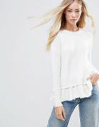 Qed London Relaxed Sweater With Ruffle Hem - Cream