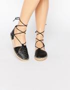 New Look Laser Cut Lace Up Espadrille - Black