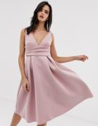 Asos Design Prom Midi Dress With Wrap Waist Detail - Pink