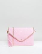 Yoki Croc Effect Clutch Bag With Detachable Strap - Pink