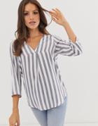 Stradivarius Basic V Neck Shirt In Stripe-multi