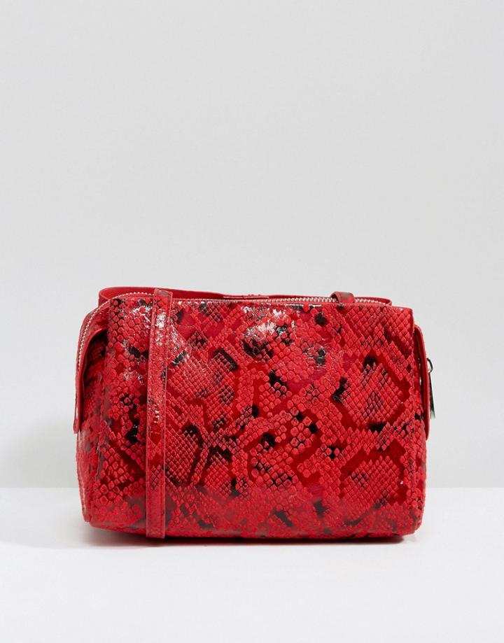 Bershka Croc Print Cross Body Bag - Red