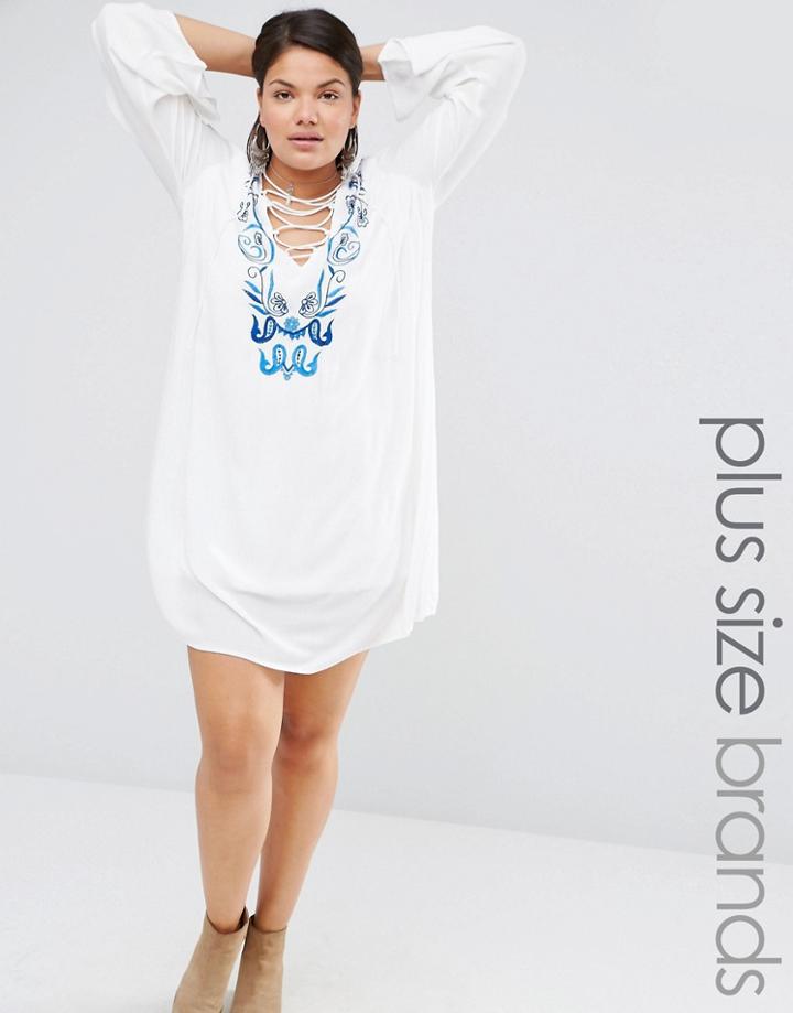 Missguided Plus Embroidered Tie Up Dress - White
